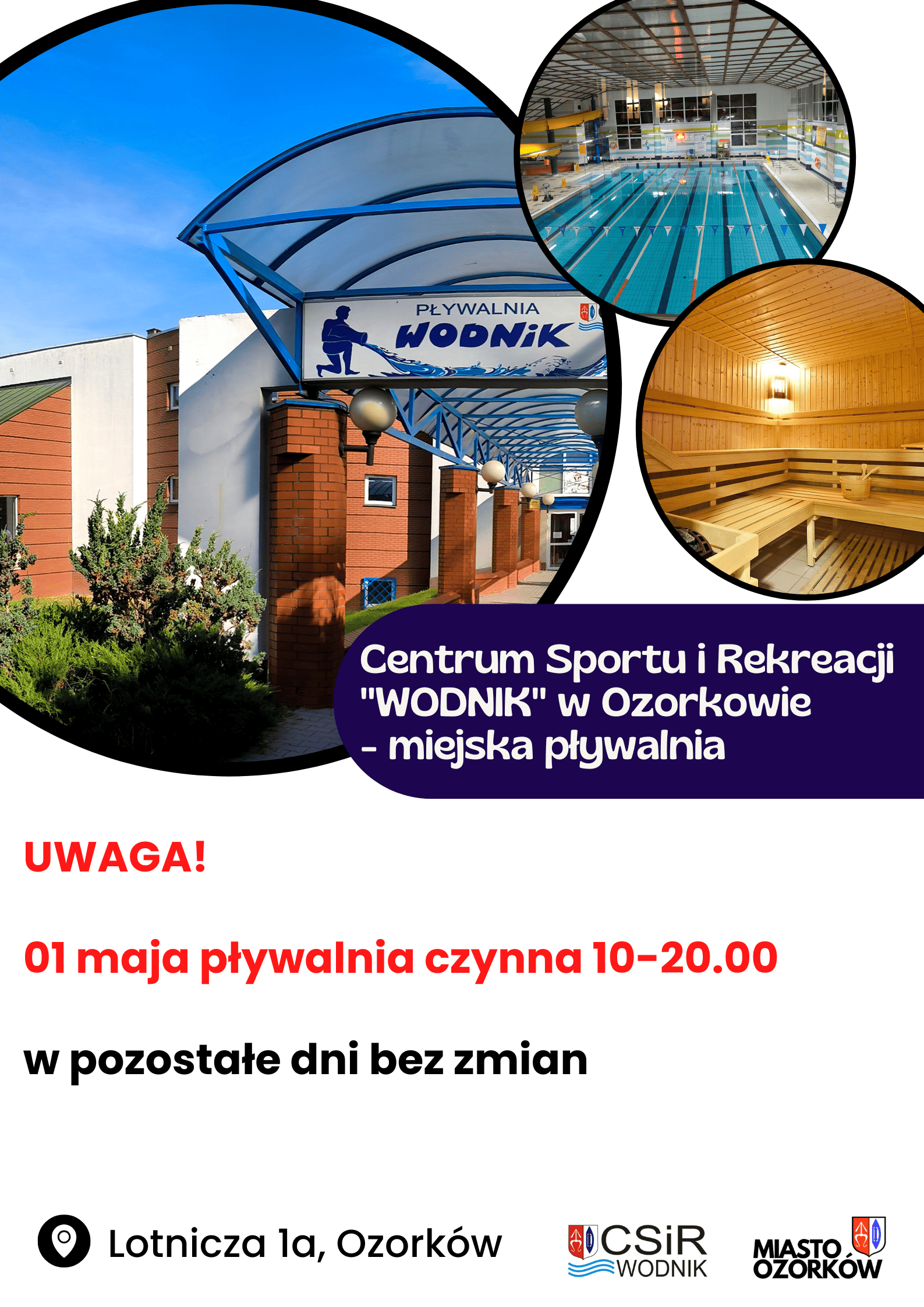 Zmiana godzin pracy pływalni 01 maja 2026r.