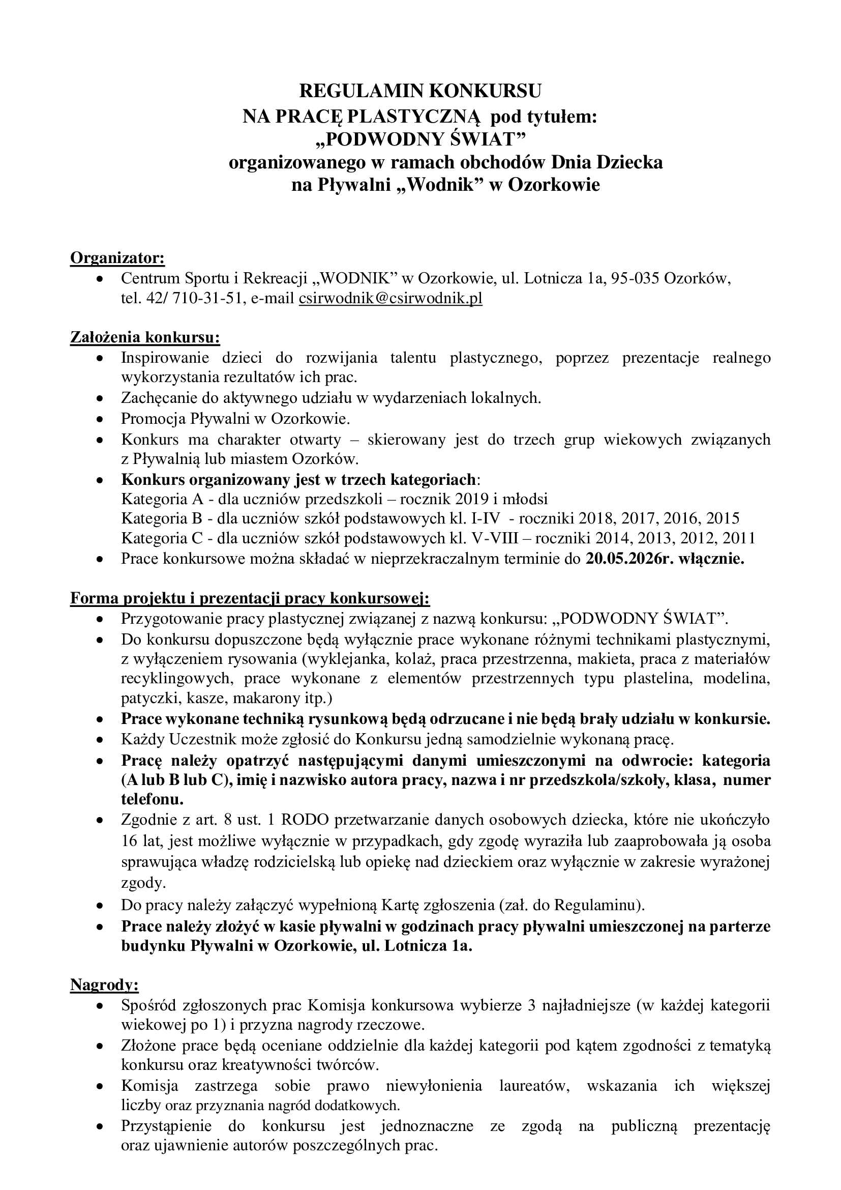regulamin konkursu plastycznego