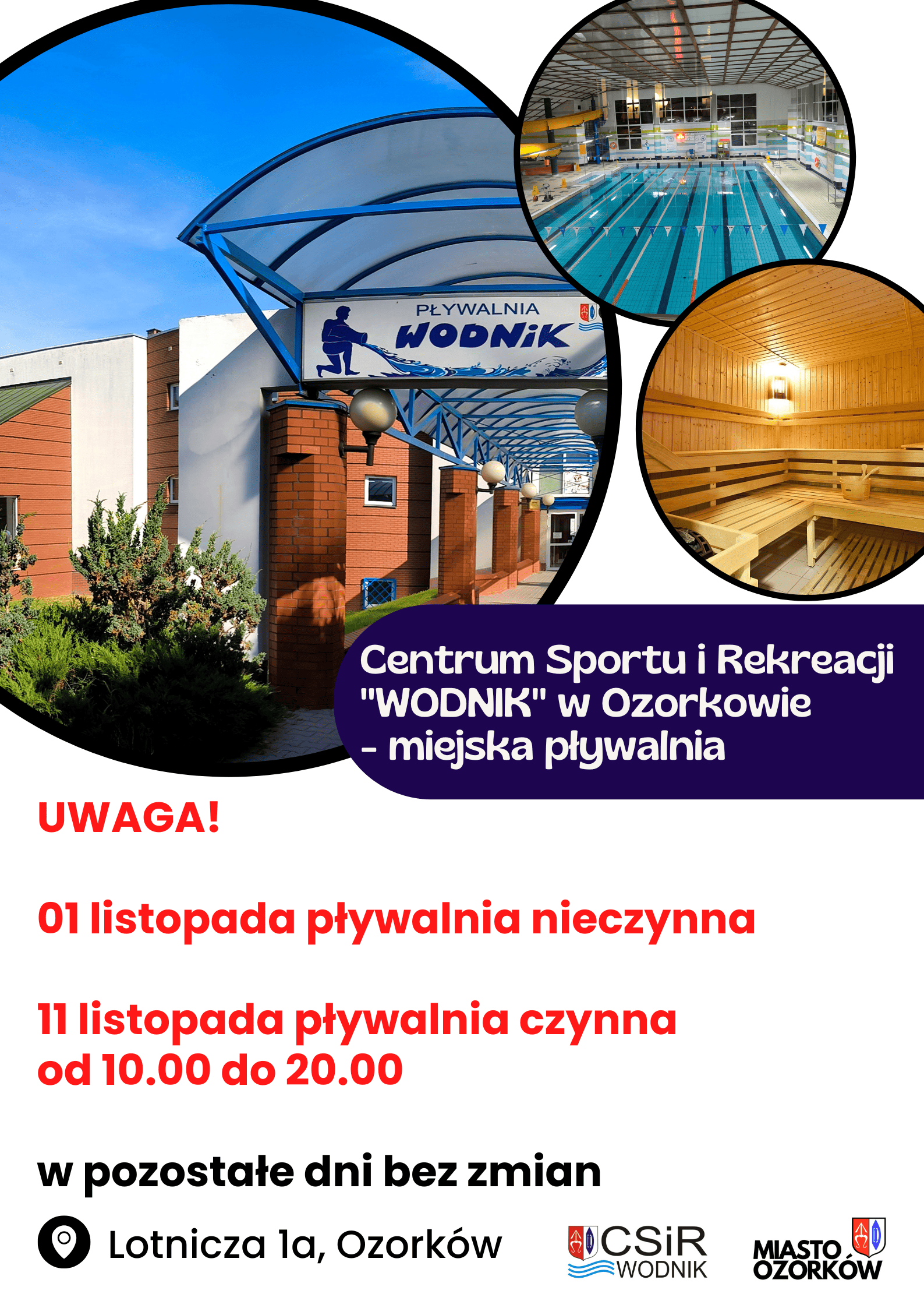 Zmiana godzin pracy pływalni.