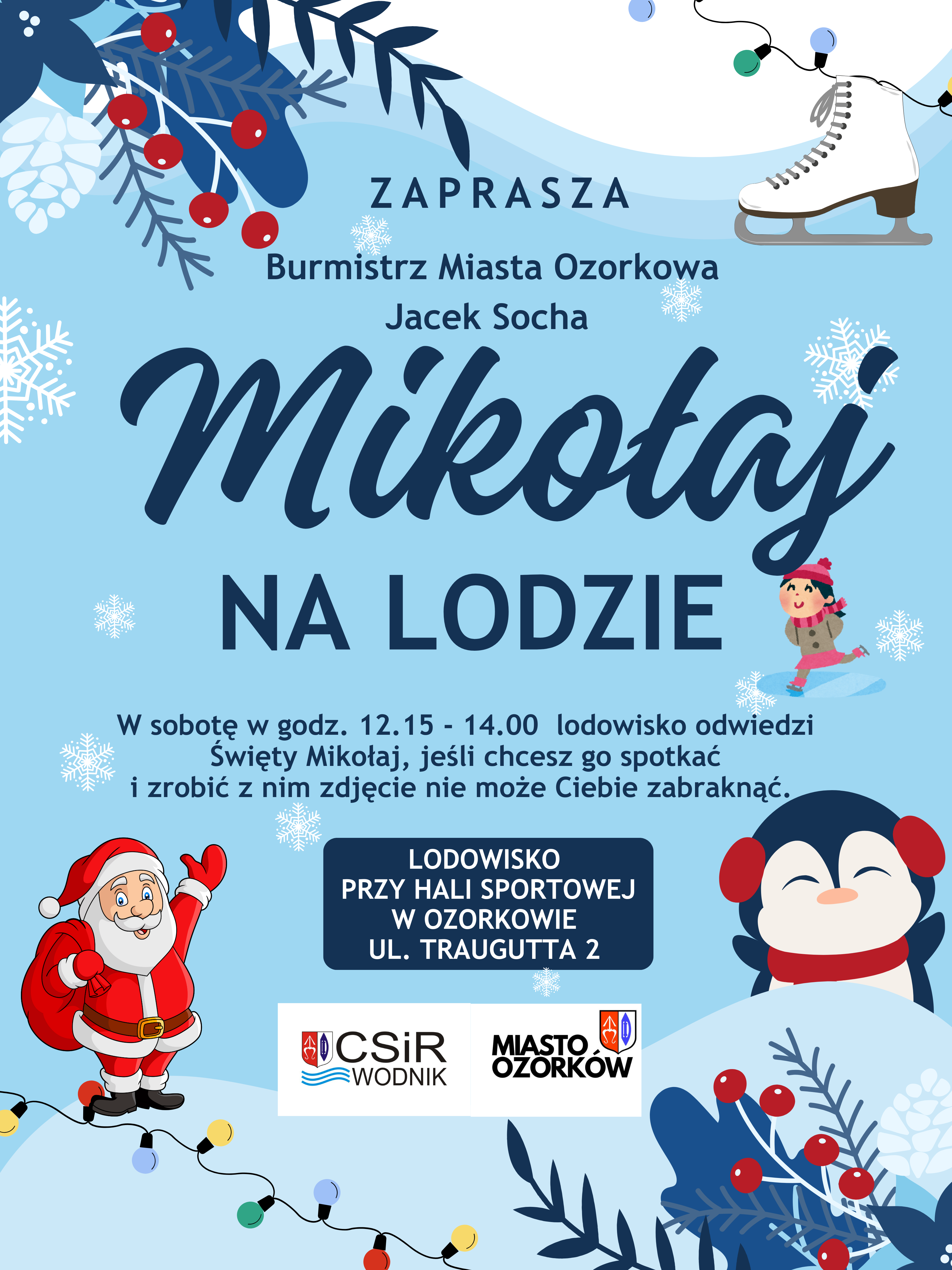 Plakat promujący wydarzenie Mikołaj na lodzie