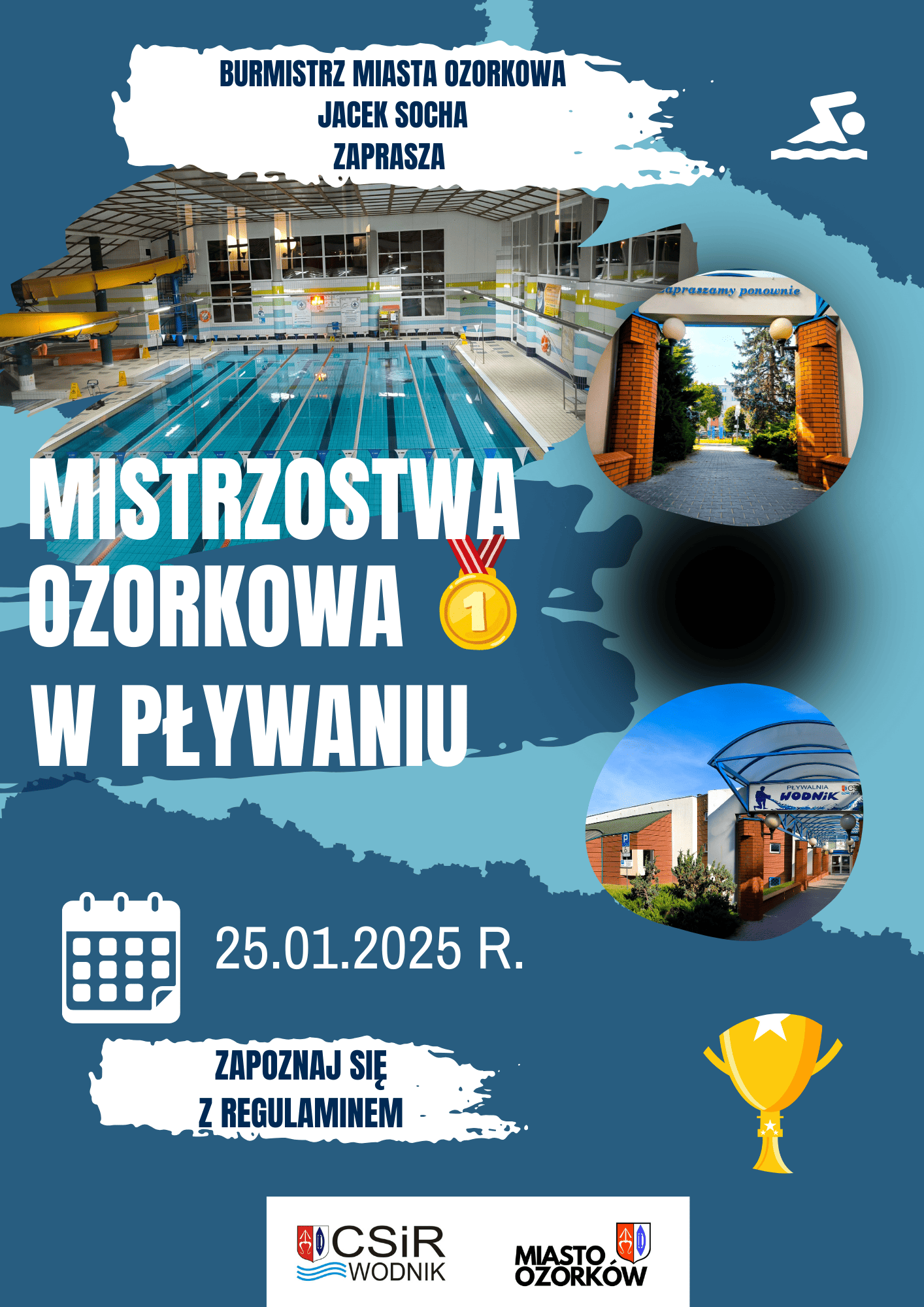 Mistrzostwa Ozorkowa w Pływaniu na plakacie promującym to wydarzenie