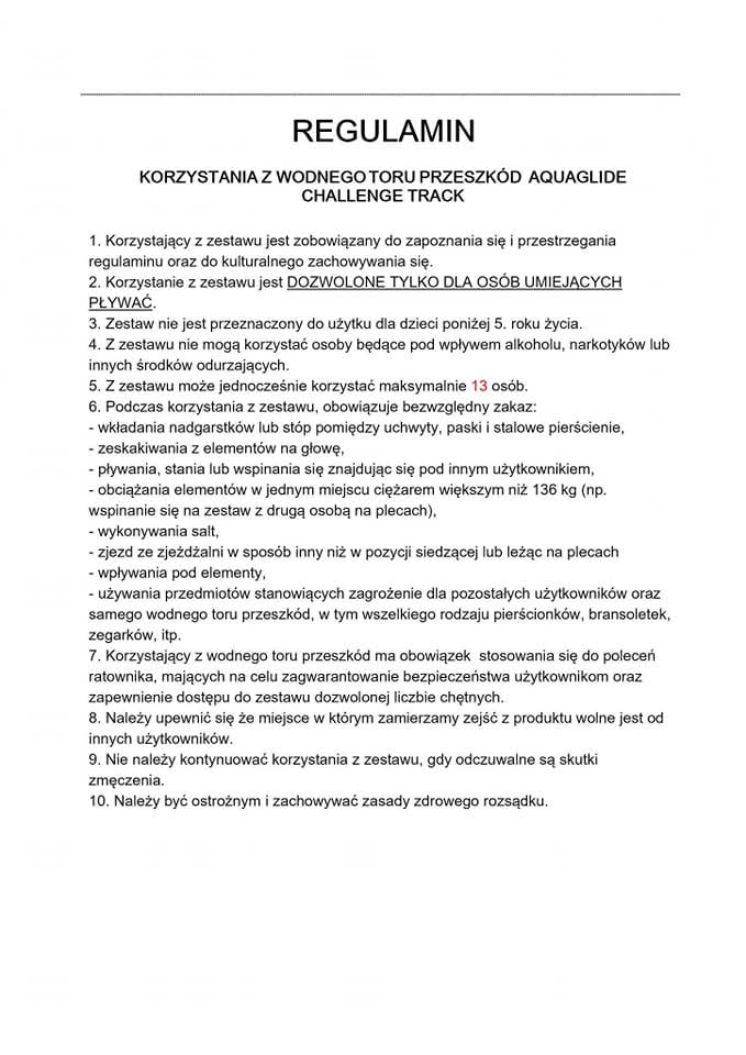 Regulamin korzystania z wodnego toru