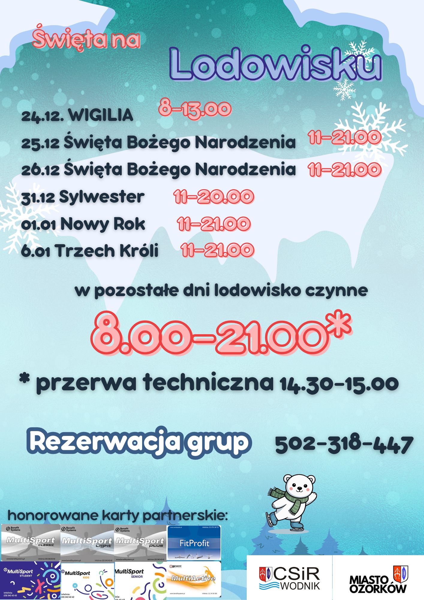 plakat godziny pracy lodowiska