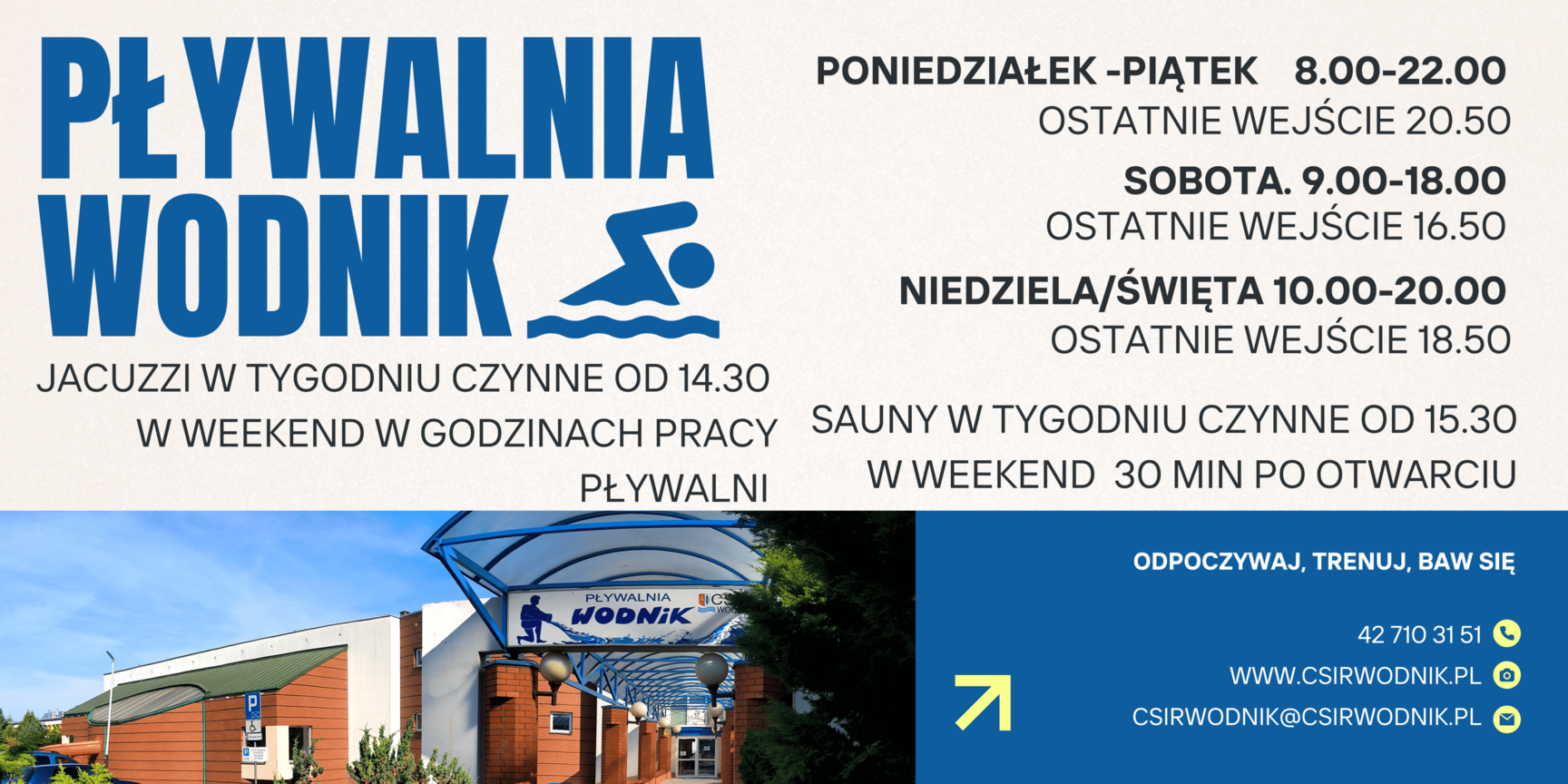 Godziny pracy pływalni od poniedziałku do niedzieli