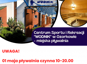 Zmiana godzin pracy pływalni 01 maja 2026r.