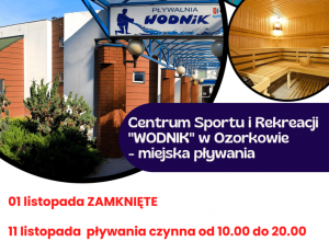 Godziny pracy pływalni w listopadzie