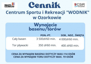 Cennik za wynajem basenu i torów